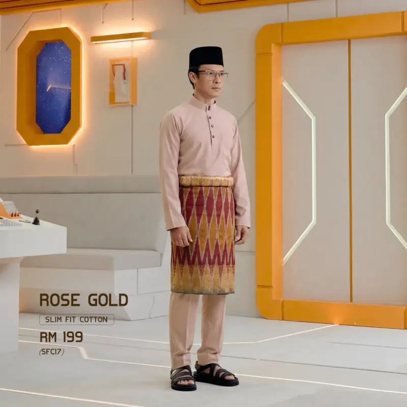 Baju Melayu Slim Fit ( Cotton ) - Rose Gold