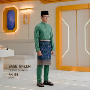 Baju Melayu Slim Fit ( Cotton ) - Sage Green