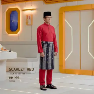 Baju Melayu Slim Fit ( Cotton ) - Scarlet Red