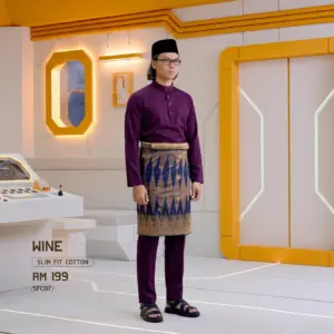 Baju Melayu Slim Fit ( Cotton ) - Wine