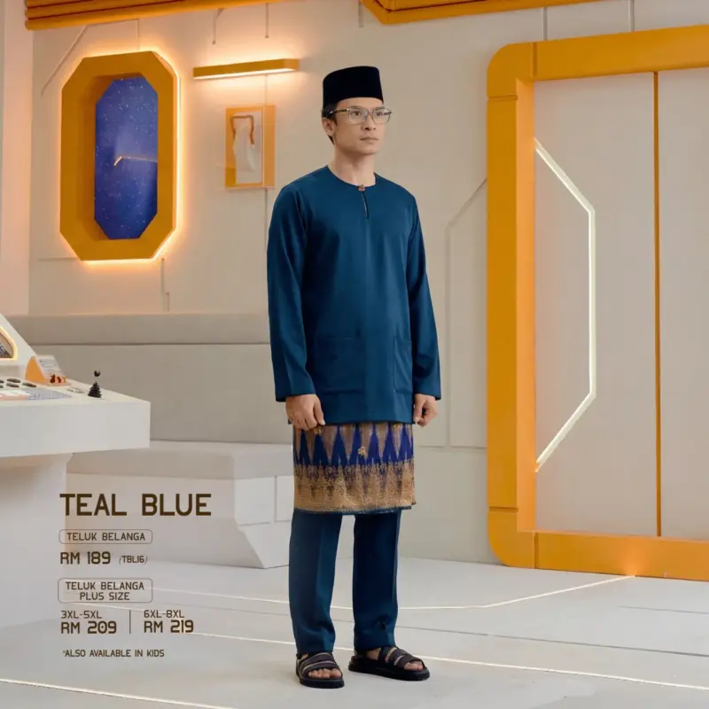 Baju Melayu Teluk Belanga - Teal Blue
