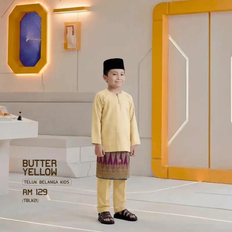 Baju Melayu Teluk Belanga Kids - Butter Yellow