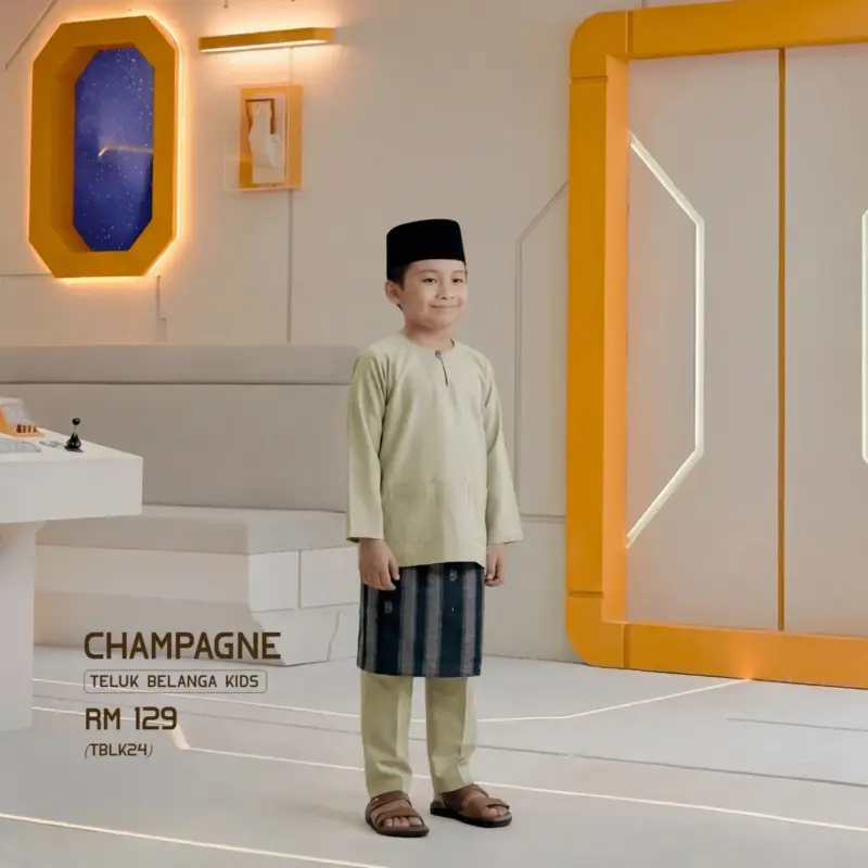 Baju Melayu Teluk Belanga Kids - Champagne