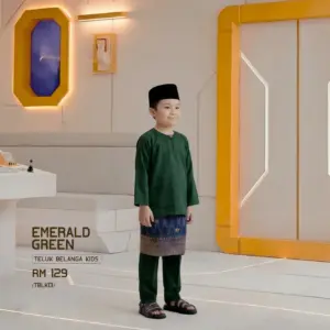 Baju Melayu Teluk Belanga Kids - Emerald Green