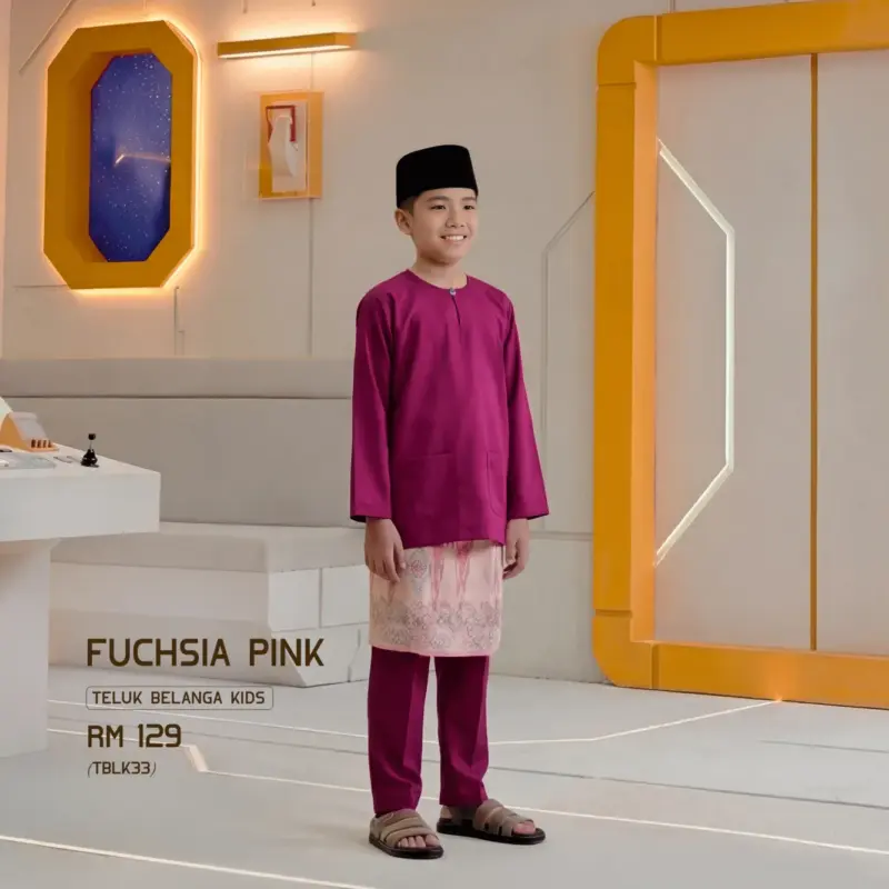 Baju Melayu Teluk Belanga Kids - Fuchsia Pink