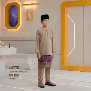 Baju Melayu Teluk Belanga Kids - Latte