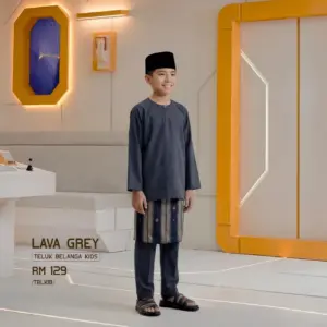 Baju Melayu Teluk Belanga Kids - Lava Grey