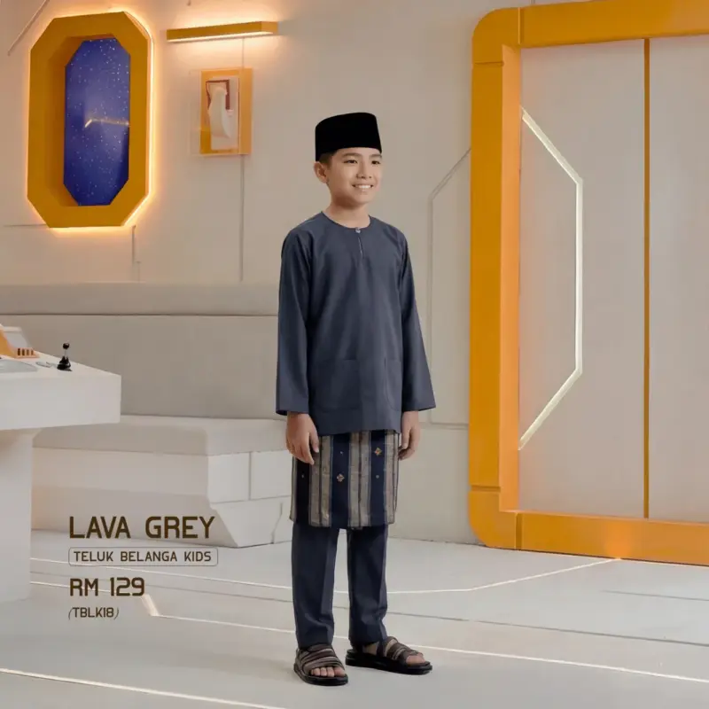 Baju Melayu Teluk Belanga Kids - Lava Grey