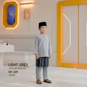 Baju Melayu Teluk Belanga Kids - Light Grey