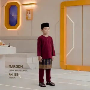 Baju Melayu Teluk Belanga Kids - Maroon