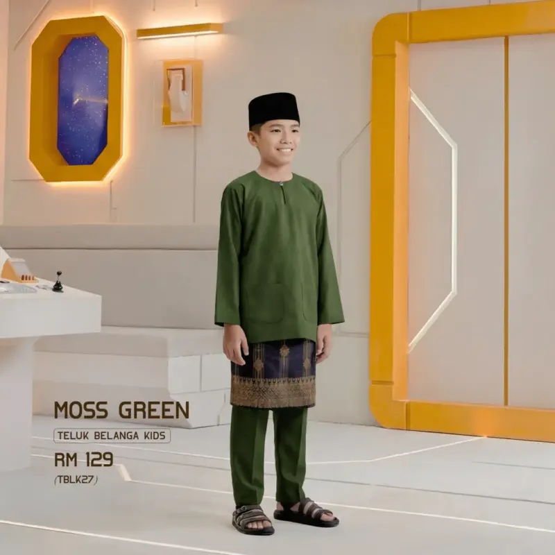 Baju Melayu Teluk Belanga Kids - Moss Green