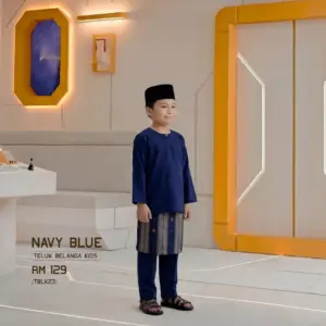 Baju Melayu Teluk Belanga Kids - Navy Blue