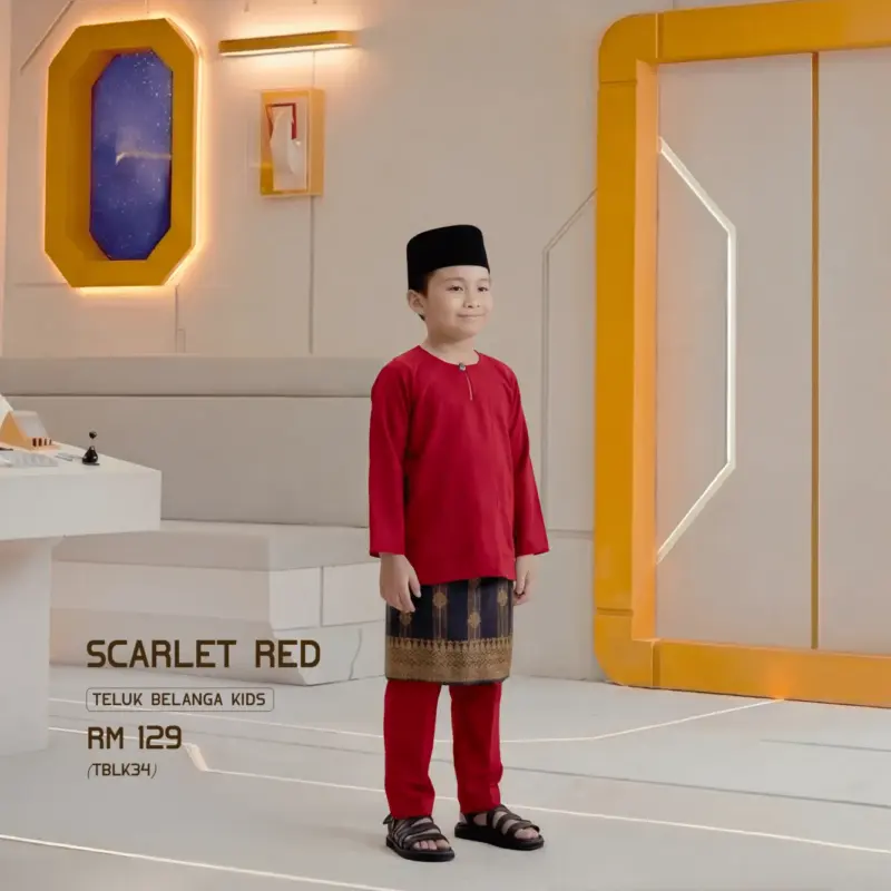 Baju Melayu Teluk Belanga Kids - Scarlet Red