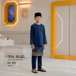 Baju Melayu Teluk Belanga Kids - Teal Blue