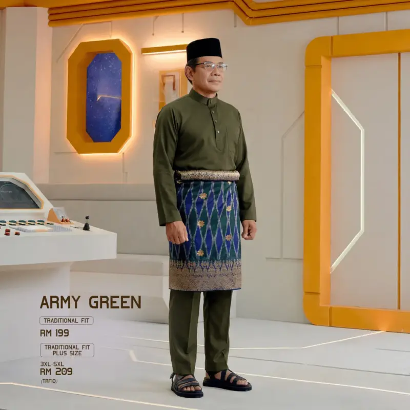 Baju Melayu Traditional Fit - Army Green