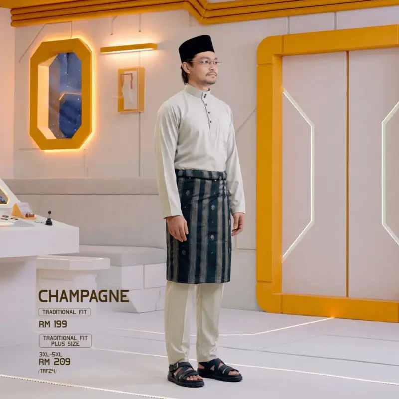 Baju Melayu Traditional Fit Plus Size -Champagne