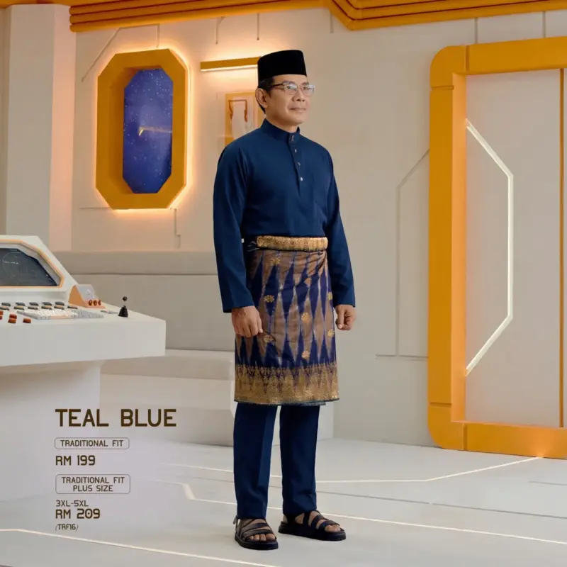 Baju Melayu Traditional Fit - Teal Blue