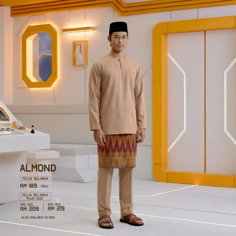 Baju Melayu Teluk Belanga Plus Size - Almond