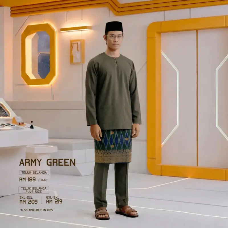Baju Melayu Teluk Belanga Plus Size -Army Green