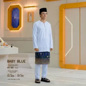 Baju Melayu Teluk Belanga Plus Size - Baby Blue