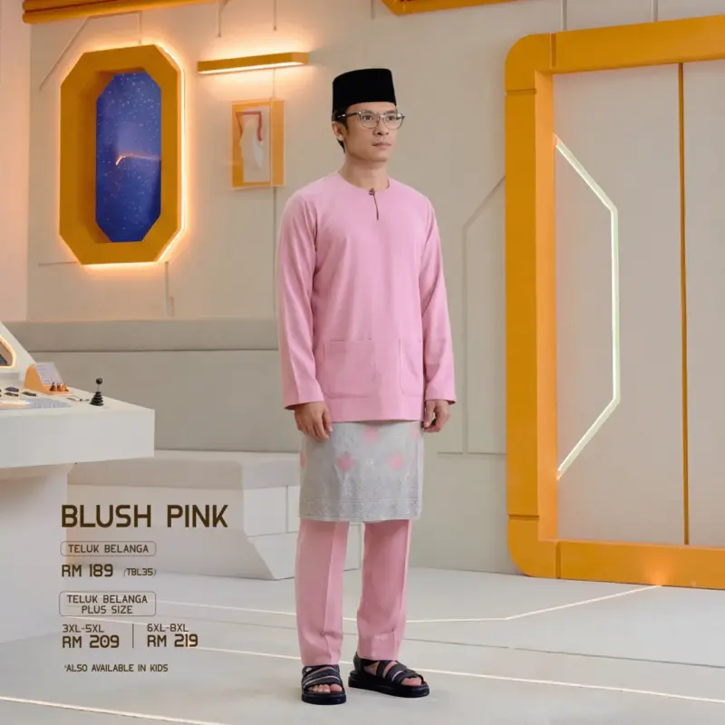 Baju Melayu Teluk Belanga Plus Size - Blush Pink