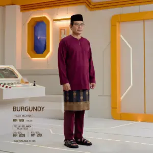 Baju Melayu Teluk Belanga Plus Size - Burgundy
