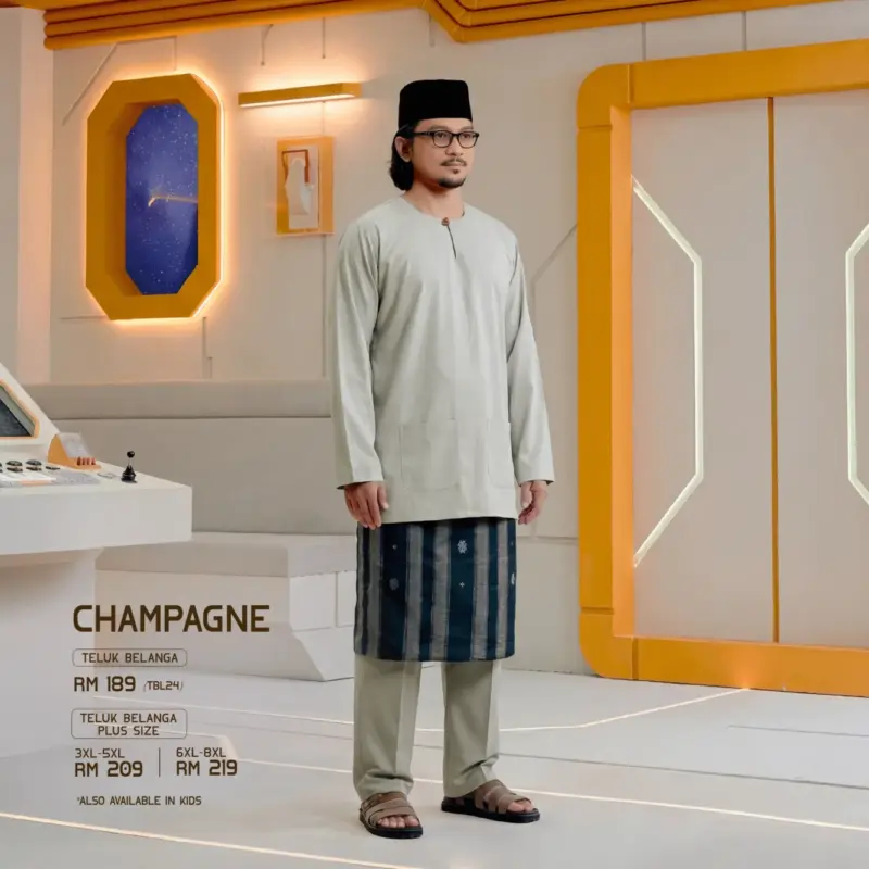 Baju Melayu Teluk Belanga Plus Size - Champagne