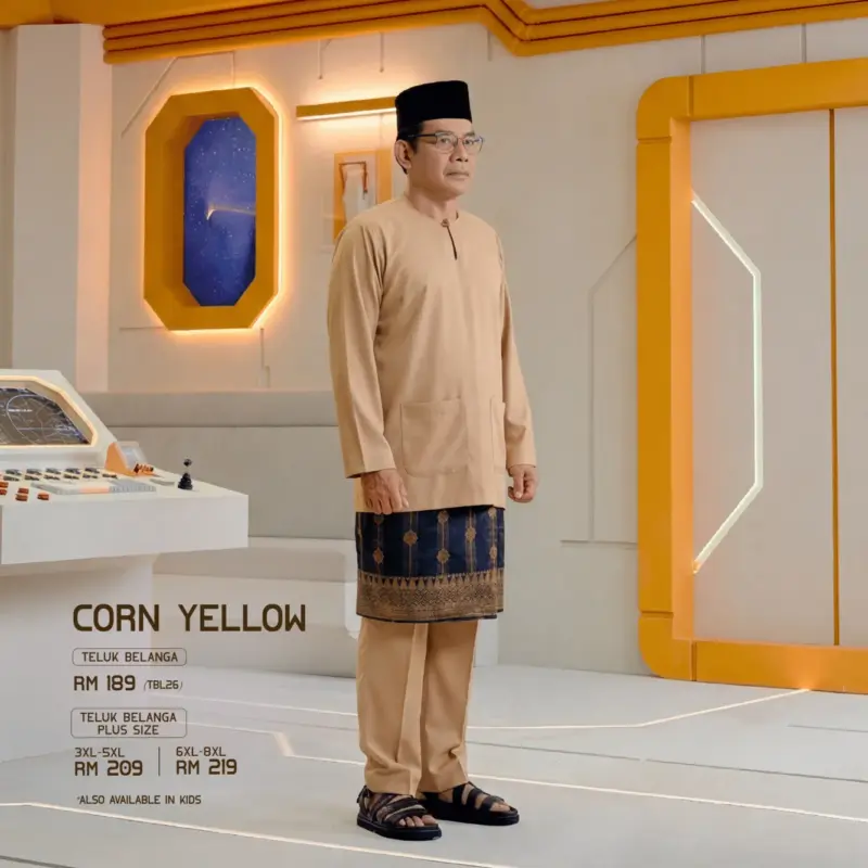 Baju Melayu Teluk Belanga Plus Size - Corn Yellow