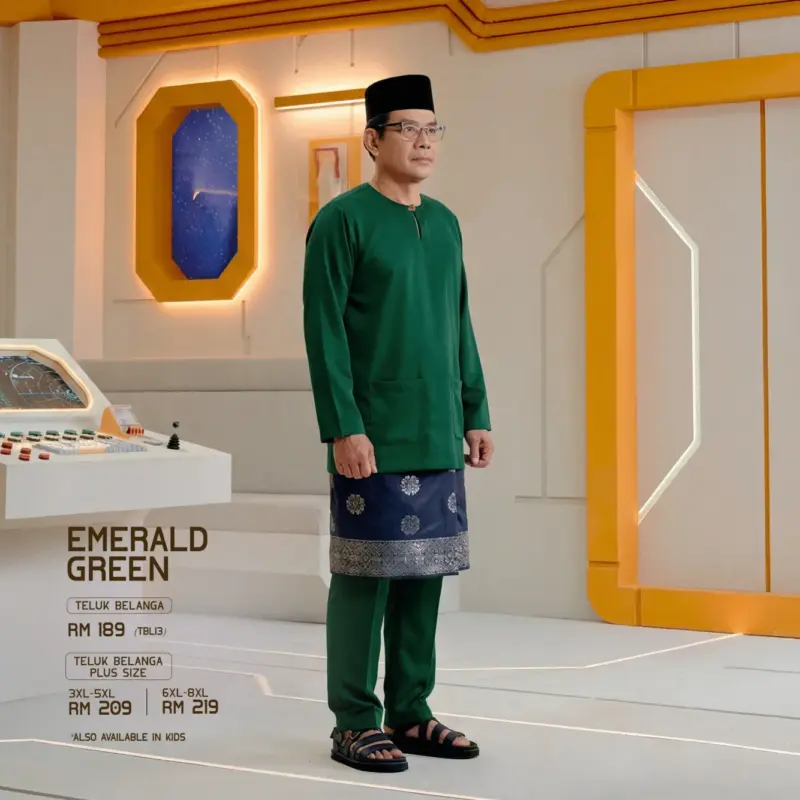 Baju Melayu Teluk Belanga Plus Size - Emerald Green