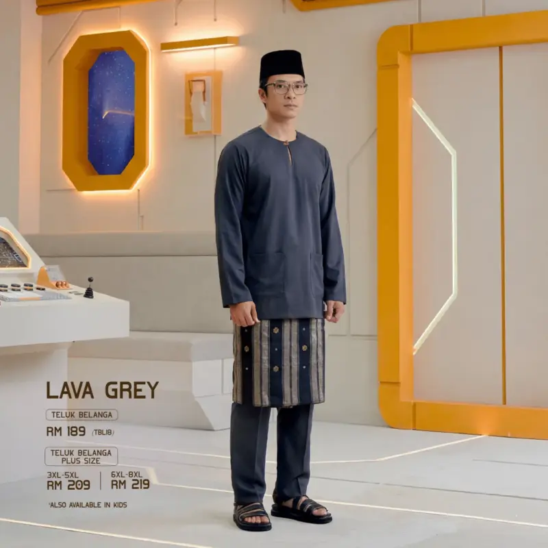 Baju Melayu Teluk Belanga Plus Size - Lava Grey