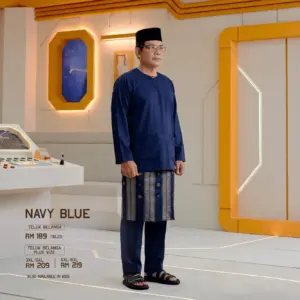 Baju Melayu Teluk Belanga Plus Size - Navy Blue