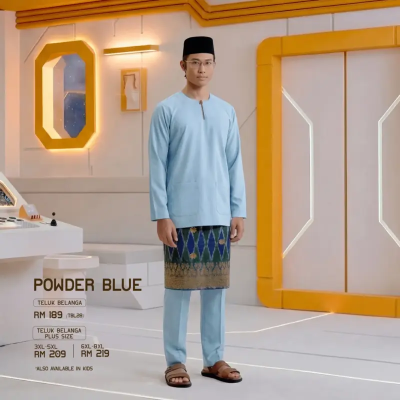 Baju Melayu Teluk Belanga Plus Size - Powder Blue