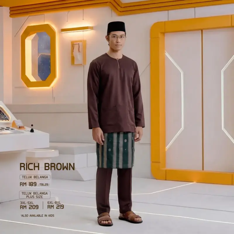 Baju Melayu Teluk Belanga Plus Size - Rich Brown