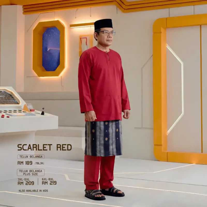 Baju Melayu Teluk Belanga Plus Size - Scarlet Red