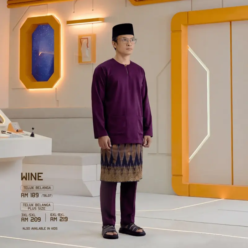 Baju Melayu Teluk Belanga Plus Size - Wine